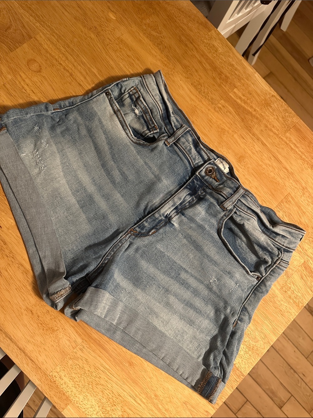 Sneak Peek Light Blue Roll-Cuff Denim Shorts